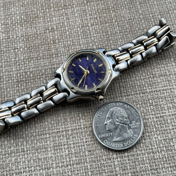 Prescot Ladies Wristwatch Silver/Gold Tone Blue Face Quartz Analog Japan Movt - Picture 11 of 11